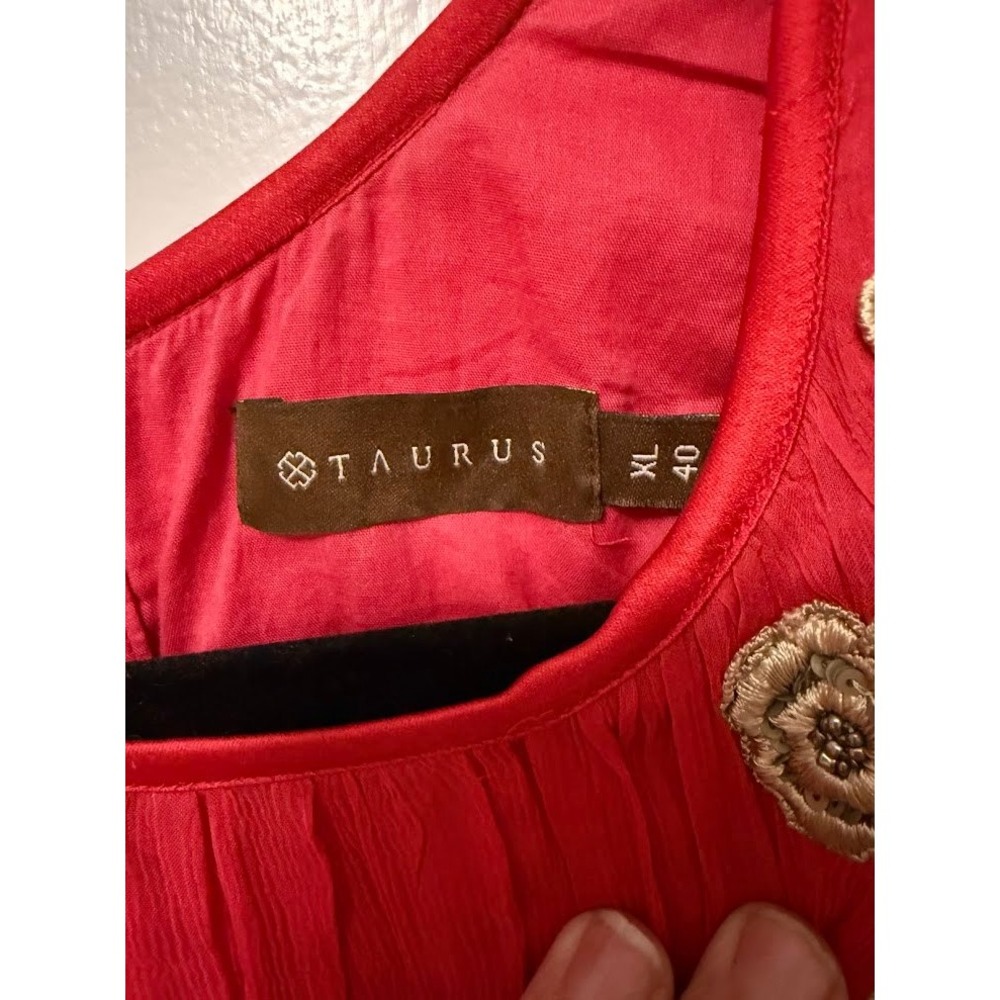 Taurus Red Sheer Embellished Cap Sleeve Dress XL 40 - Picture 3 of 4